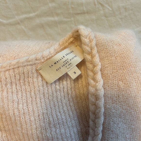 Sezane Cream Light Pink V-Neck Sweater - Picture 3 of 7